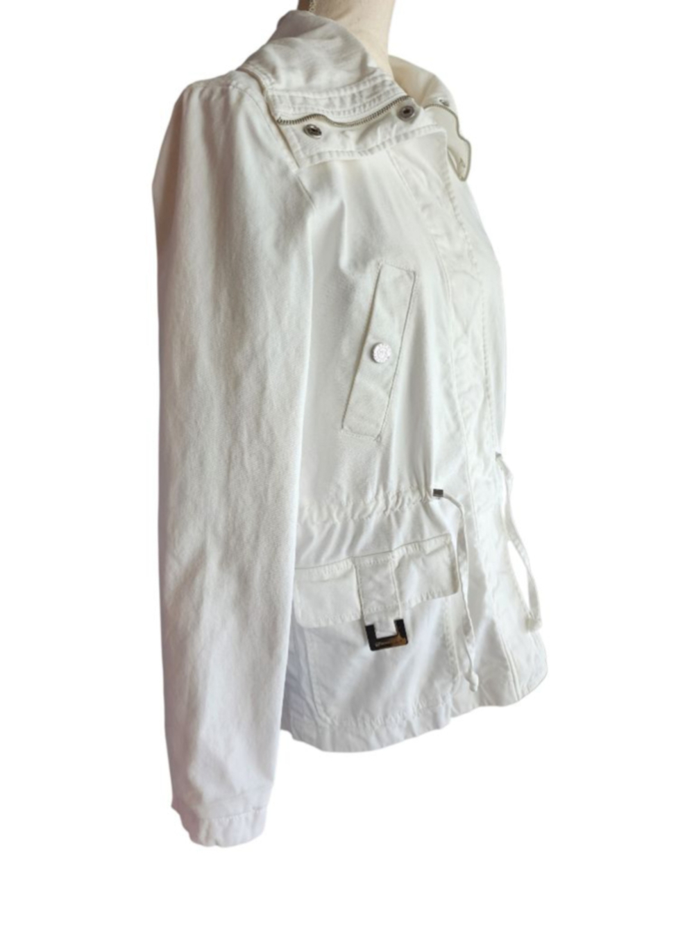 Michael Kors White Utility Cargo Jacket Women’s M Cotton Drawstring Zip Pockets - Picture 2 of 14